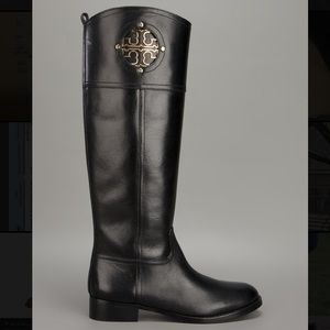 COPY - Tory Burch Kiernan logo Leather riding boot black